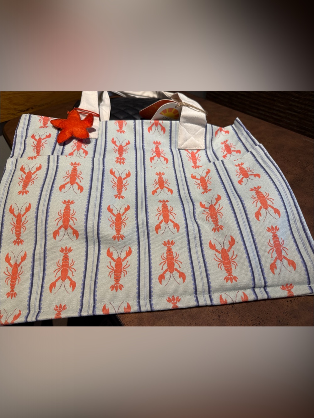 C&C California Coral Lobster Stripe Tote with Blue Accents